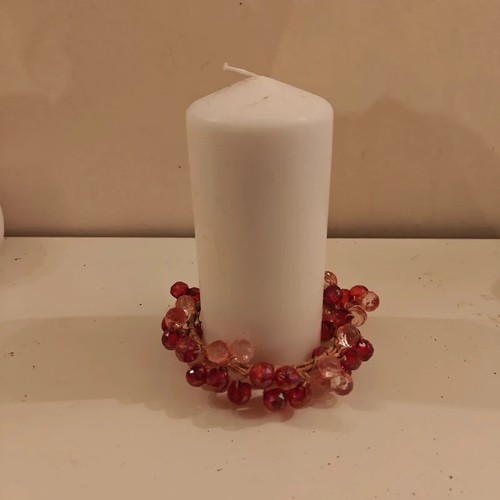 Red pink beaded candle - beaded,