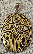 Vintage Damascene Pendant Gold & Black Arabesque Design.