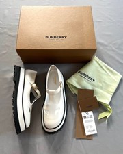 BURBERRY ALDWYCH FLATFORMS OPTIC WHITE LEATHER T-BAR SHOES 9.5 UK 7.5 EU/IT 40.5