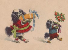 JAPANESE CHIN LOVELY DOG GREETINGS NOTE CARD BEAUTIFUL DOGS WITH GIFTS & FLOWERS