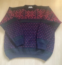 Norsk Handstrikk Vintage Hand Knitted Wool Jumper Nordic Fair Isle Christmas
