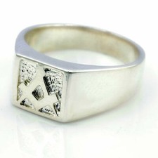 Masonic (Free Mason) Signet Ring Mans Solid Silver  - Finger Size P to W