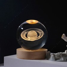 USB 3D Moon Planet Globe Galaxy Night Light LED Crystal Ball Table Lamp Bedside