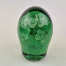 Antique 19thC Green Glass Dump Paperweight With Flowers In A Pot 1144g
