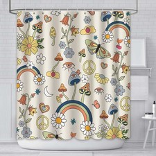 AIBIIN 180x180cm Mushroom Shower Curtain Boho Floral Washable Waterproof Fabric