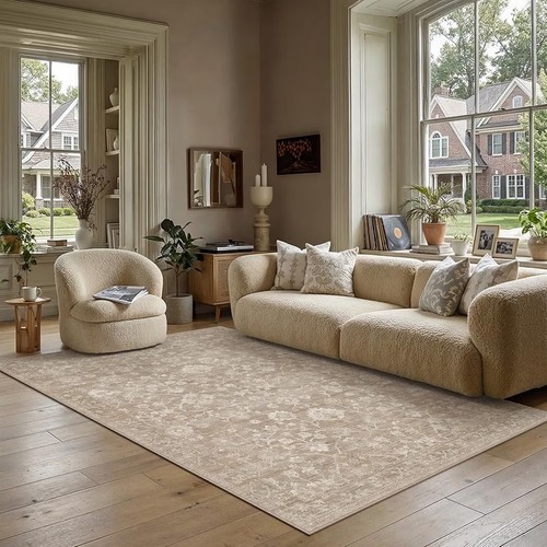 Beige washable rug vintage - beige, rug,