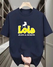 Lois Jeans Inspired Large Logo T-Shirt Available In Navy Grey Or White Medium