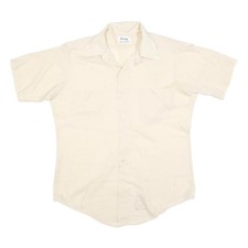 VAN HEUSEN Mens Cream Cotton Blend Short Sleeve Shirt M Classic Button Down