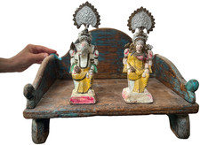 TERRACOTTA STATUES GANESHA LAKSHMI A PAIR FOLK STYLE DOMESTIC ALTAR WORSHIP