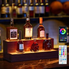 LED Bottle Display 2 Step Bar Shelf with App & Remote Control Walnut Man Cave