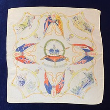 Vintage 1930s george VI coronation rayon silk english antique handkerchief 