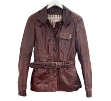 Marlboro Classics Lovely Womens Brown Belted Leather Jacket Lined Ladies size 10