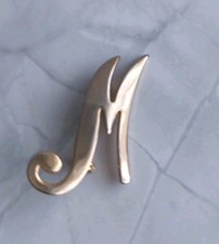 Gold Tone Letter M Brooch 1.5"