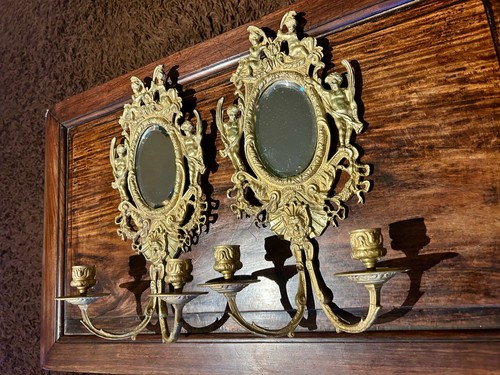 Pair antique mirror brass - pair,