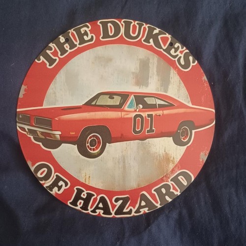 Round metal sign - metal, man