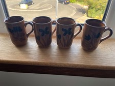 vintage Brown Hand painted Otagiri  Style coffee mugs flowers X 4