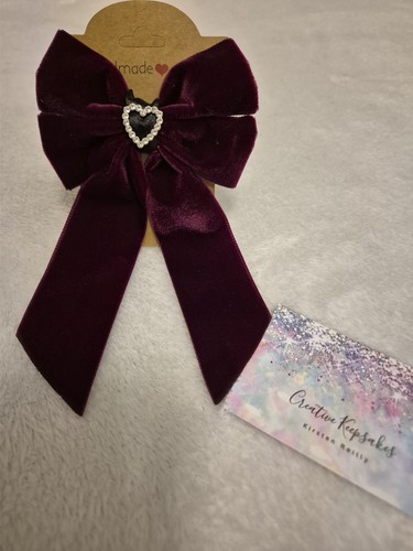 Burgundy velvet hair bow with - burgundy,