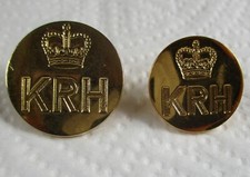 2x British Army:"KINGS ROYAL HUSSARS BLAZER BUTTONS"(22mm-19mm, KRH, Modern Era)