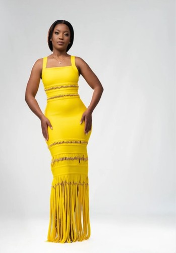 Yellow maxi bandage - bandage, dress