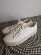 Next Cream Canvas Espadrilles Size 6 UK Flatform Trainers Ivory Lace Up Shoes 