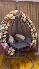 Grey Rattan Effect Hanging Egg Swing Chair with footrest and raincover Stylish.