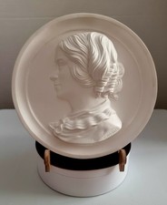 Vintage Charlotte Brontë White, Round,  Heavy, Relief Portrait Wall Plaque.