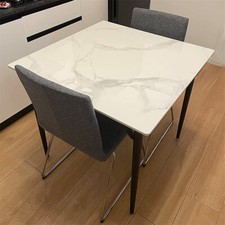 Restaurant Layered Marble Dining Table Coffee Table with Solid Carbon Steel Base