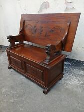 Antique Oak Monks Bench / Hall Seat / Settle