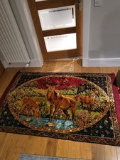 Vintage Stag Deer Fawn Forest Rug Carpet Art Wall Haning 1970s Reto Retro  VGC
