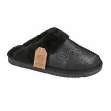 Ladies Womens Flat Cosy Sliders Fur Lined Warm Winter Glittery Mules Slippers UK