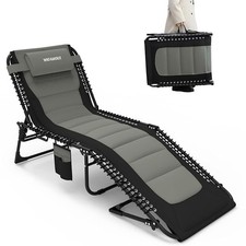 WKFAMOUT Folding Padded Patio Lounge Chair With Pillow & Side Pocket - Grey L