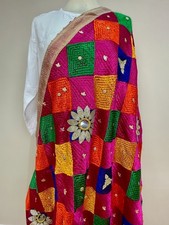 Pink Phulkari hand embroidered