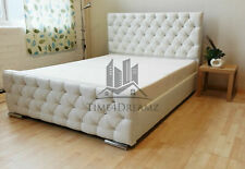 Florida White Faux Leather Diamond Bed Frame - 3FT 4'6 Double 5FT Kingsize SALE
