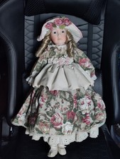 Vintage Leonardo Collection Rose Porcelain Doll- Floral Dress & Hat- Ringlets