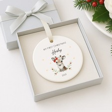 My First Christmas Girl Reindeer Personalised Ceramic Ornament