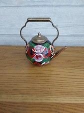 Vintage Bargeware Style Painted Metal Kettle Ornament Floral Decoration