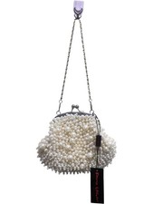 Frank Usher White Faux Pearl Embellished Clutch Bag Detachable Chain Handbag
