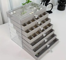 Large Jewellery Box Storage Organiser Large 7 Tier Jewelry Box Display Grey Gift