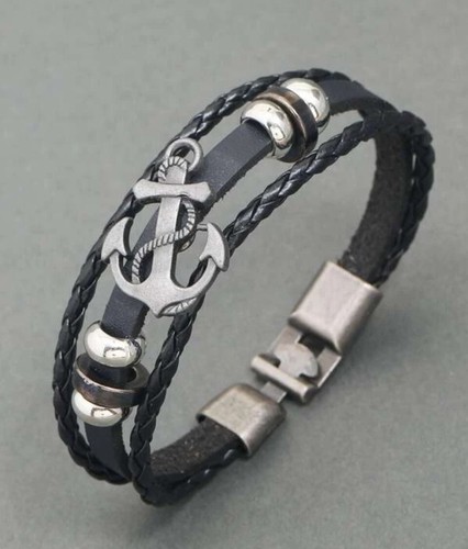 Anchor leather bracelet - leather, pu