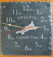 Dreckly Slate Clock - Etched in Cornwall (map design) Cornish Clock