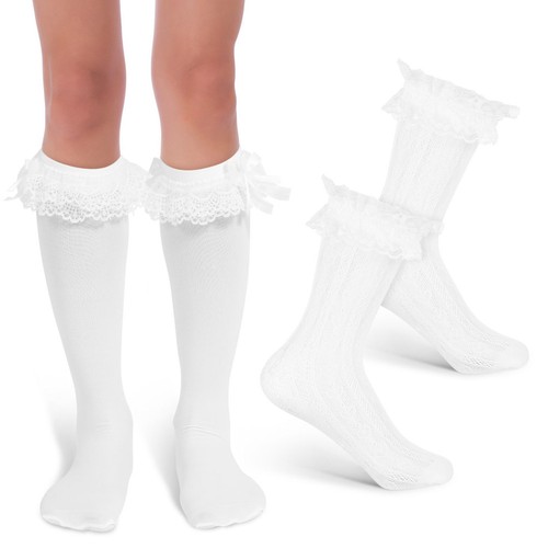 White frilly socks with bow - white,