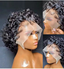 Black Curly Pixie Short Cut Brazilian Virgin Human Hair Wigs For Black Women UK