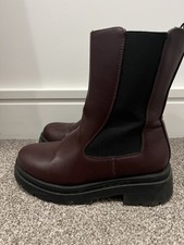 TU Size 5 Oxblood Brown Chelsea Boots Faux Leather Stretch Panel With Side Zips