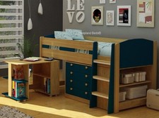 White And Oak Mayfair Mid Sleeper Bed - Desk - Bookcase - Chest Of Drawers - New