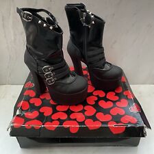 Womens TUK Shoes A7585L Black Platform Chunky Heel Boots With Straps - UK Size 5