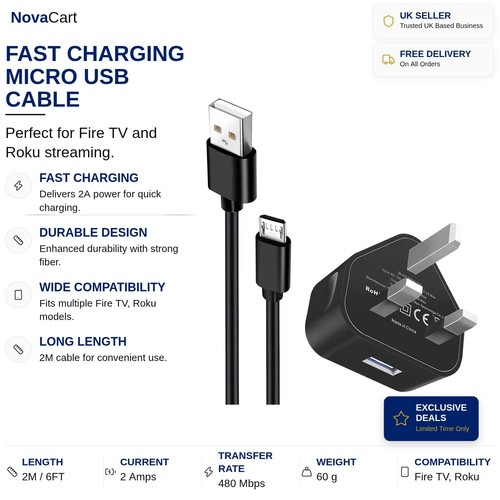 Micro usb charger cable 2m - micro,