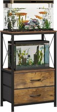 10 Gallon Aquarium Stand Brown Rustic 2 Drawers Metal Frame Heavy Duty Storage