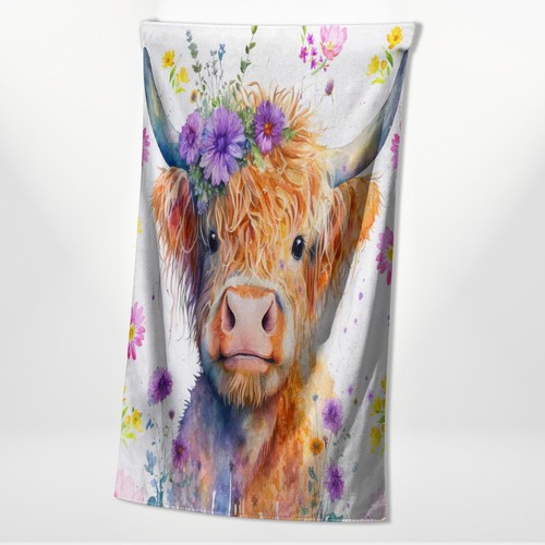 Highland cow floral towel - towel, farm