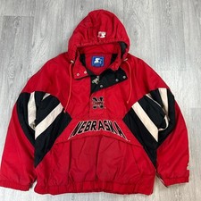 VTG 90s Starter Nebraska Huskers Jacket Coat Large Red Black Pullover Varsity