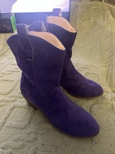 Ladies Purple Short Cowboy Boots Size 7 Pull On Block Heel